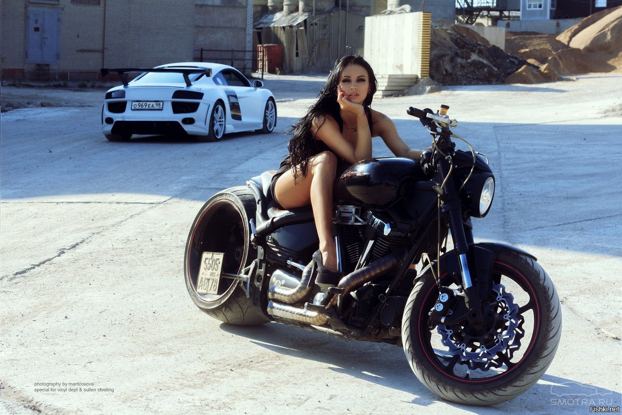 Sexy model Brunettes on a motorcycle in Phoenix